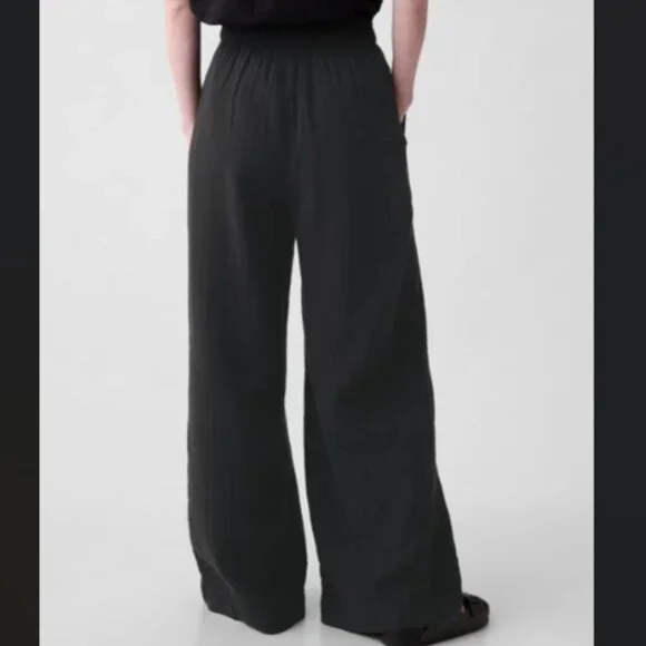 NEW GAP Factory L Black Crinkle Wide-Leg Pull On Pants Lightweight - Picture 2 of 5